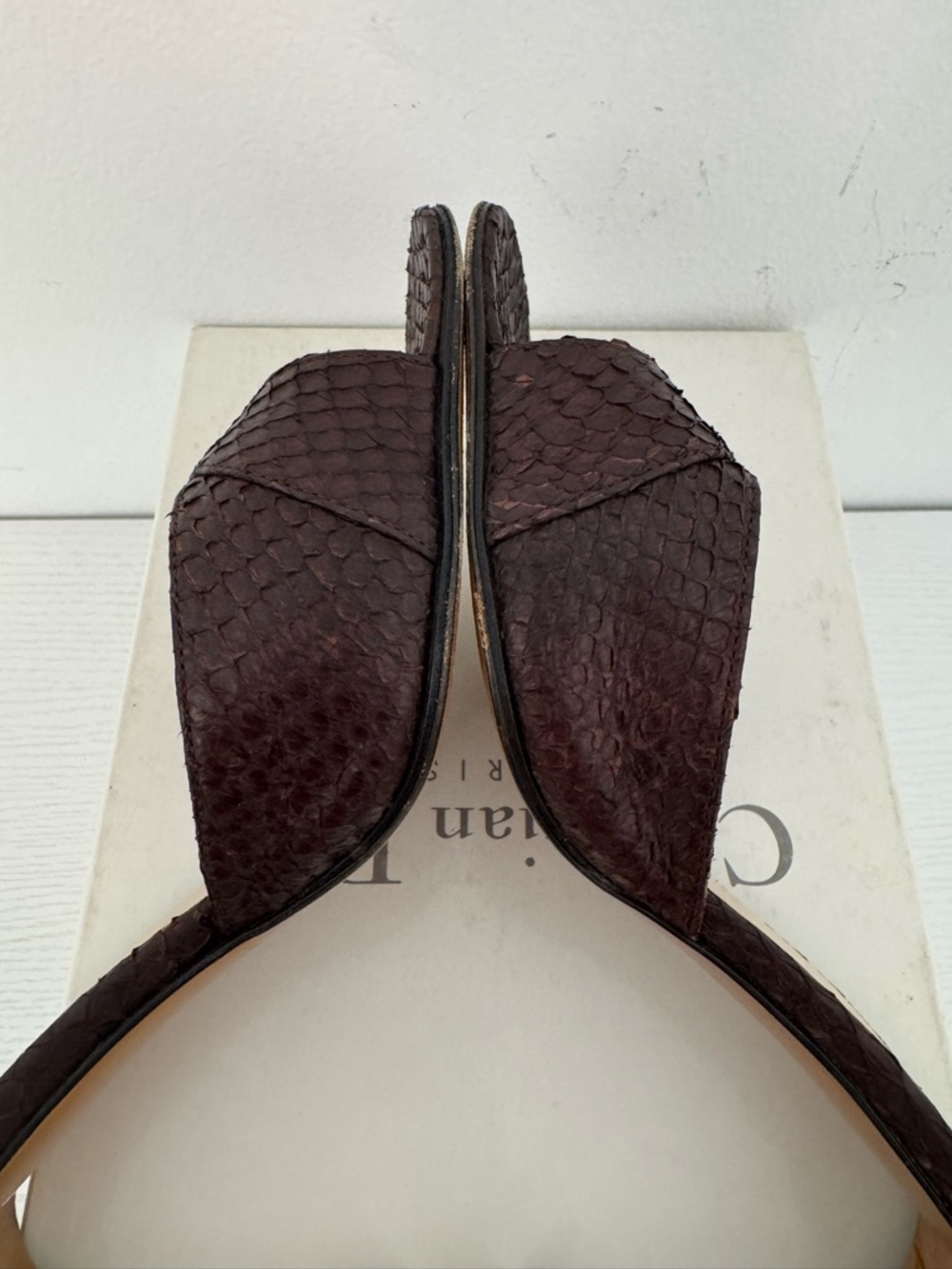 Dior Galliano SS 2003 Vintage Lock & Key Python Mule Heels Brown Y2K Mules 38 - Picture 12 of 15